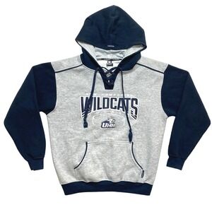 Vintage New Hampshire Wildcats Hoodie Mens M Gray Navy Lace Up Pullover CI Sport